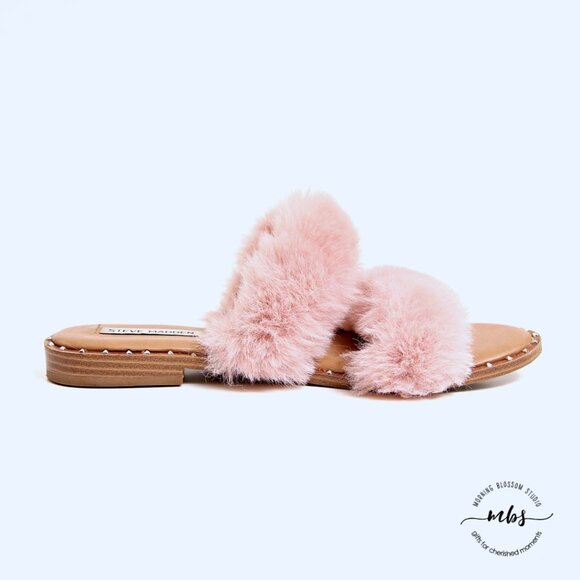 Steve Madden Enite Faux Fur Slide Sandals Pink Women Size 8 - Picture 8 of 12